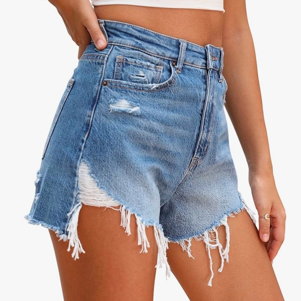 NEW WITH TAGS OFLUCK Jean Shorts for Womens Mid Rise Ripped. Size 12